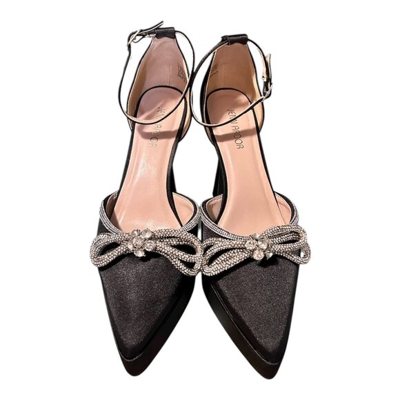 Rhinestone Bow Platform Heels | 4.5” Stilettos | Pointed Toe Ankle Strap Pumps | - Picture 5 of 10